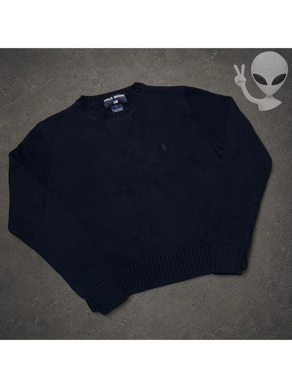 Vintage Polo Sport Ralph Lauren V-Neck Knit Sweater Women's Size S Navy